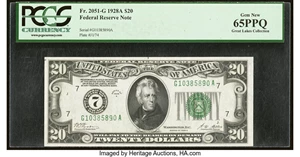 image for: Fr. 2051-G $20 1928A Federal Reserve Note. PCGS Gem New 65PPQ....