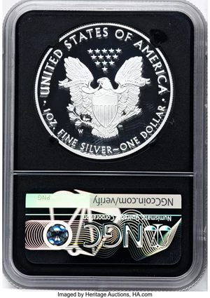 image for: 2021-W $1 Silver Eagle, Heraldic Eagle Type One, First Day of Issue, PR70 Ultra Cameo NGC. Hand-signed, Elizabeth Jones....