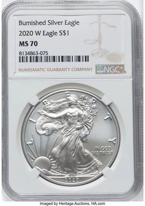image for: 2020-W $1 Silver Eagle, Burnished MS70 NGC....