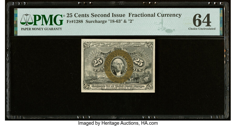 image for: Fr. 1288 25¢ Second Issue PMG Choice Uncirculated 64....