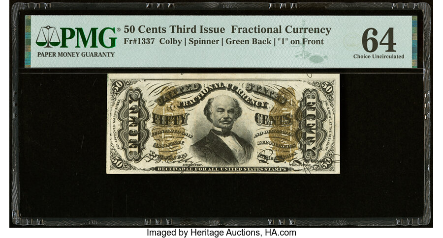 image for: Fr. 1337 50¢ Third Issue Spinner PMG Choice Uncirculated 64....