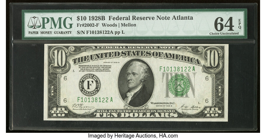 image for: Fr. 2002-F $10 1928B Federal Reserve Note. PMG Choice Uncirculated 64 EPQ....