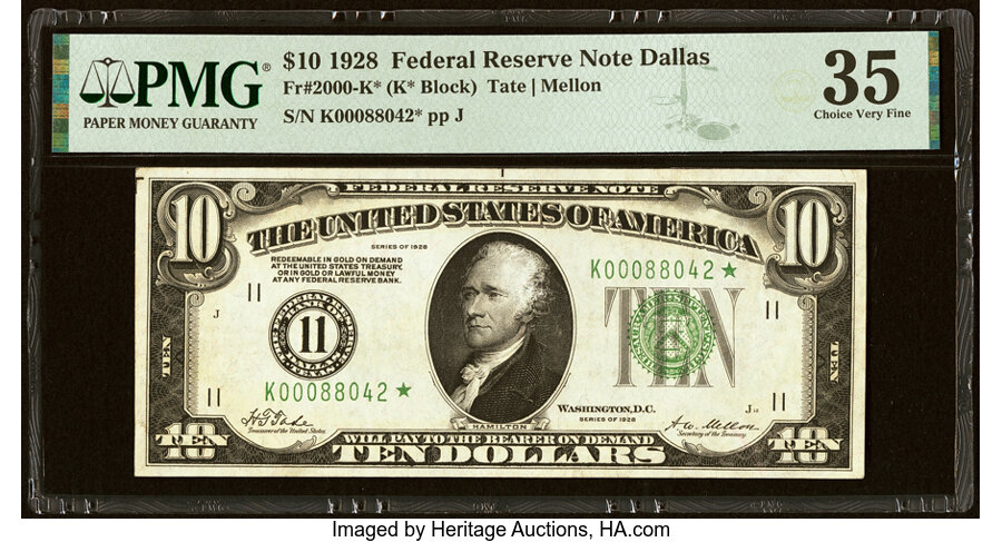 image for: Fr. 2000-K* $10 1928 Federal Reserve Star Note. PMG Choice Very Fine 35....