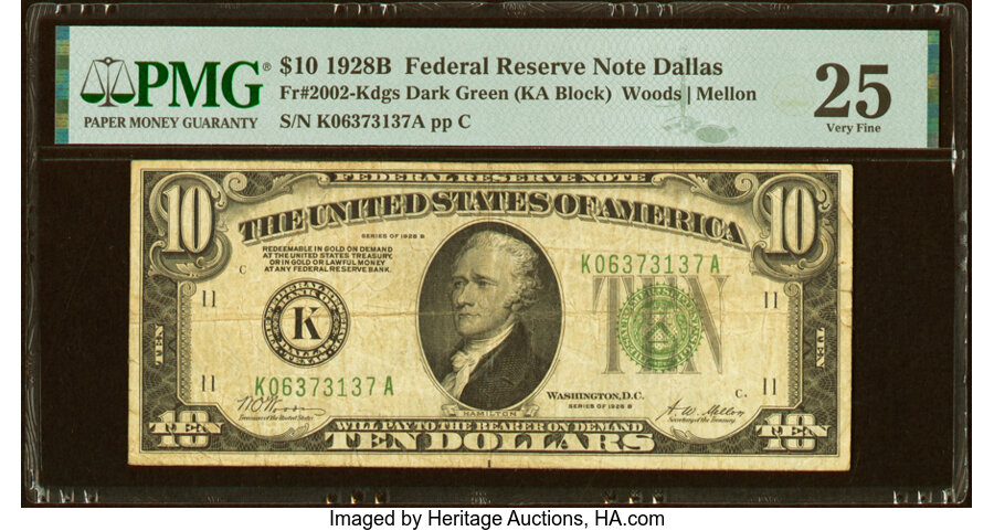 image for: Fr. 2002-K $10 1928B Federal Reserve Note. PMG Very Fine 25....
