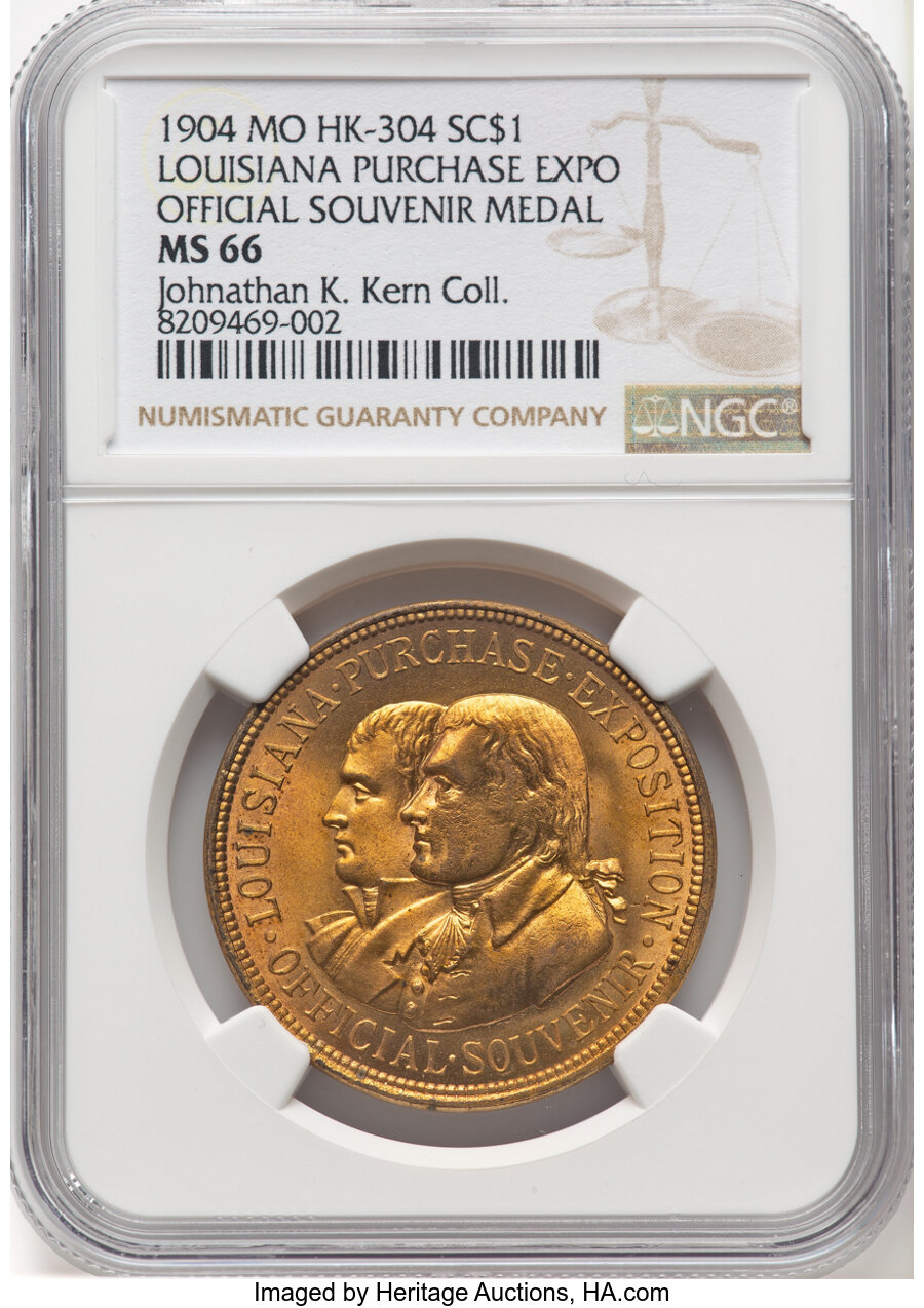 image for: 1904 Louisiana Purchase Exposition, Official Souvenir Medal, Gilt, HK-304, SH 13-1 GP, R.3, MS66 NGC. Ex: Jonathan K. Kern C...