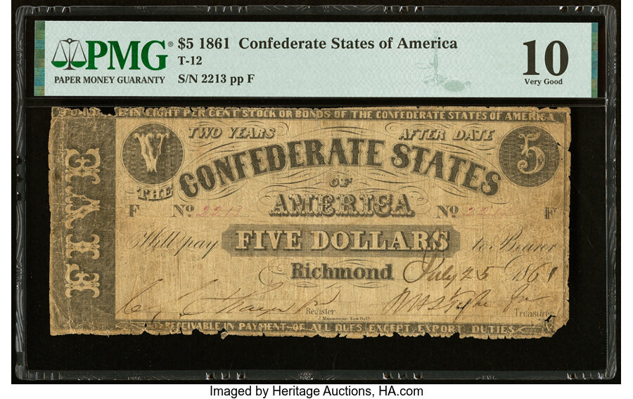 image for: T12 $5 1861 PF-1 Cr. 46 PMG Very Good 10....