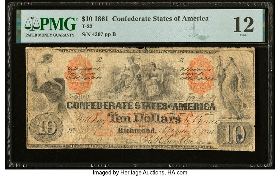 image for: T22 $10 1861 PF-1 Cr. 150 PMG Fine 12....