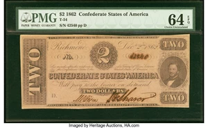 image for: T54 $2 1862 PF-11 Cr. 392 PMG Choice Uncirculated 64 EPQ....