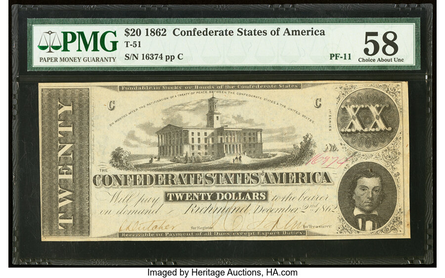 image for: T51 $20 1862 PF-11 Cr. 366 PMG Choice About Unc 58....