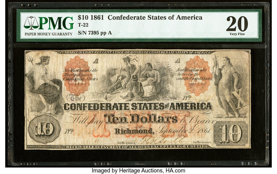 image for: T22 $10 1861 PF-1 Cr. 150 PMG Very Fine 20....