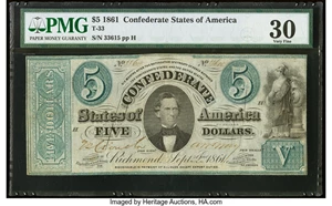 image for: T33 $5 1861 PF-7 State I Cr. 254Ba PMG Very Fine 30....