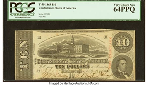 image for: T59 $10 1863 PF-19 Cr. 442 PCGS Very Choice New 64PPQ....