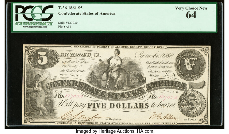 image for: T36 $5 1861 PF-2 Cr. 274 PCGS Very Choice New 64....