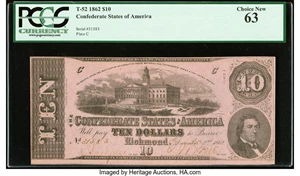 image for: T52 $10 1862 PF-3 Cr. 371 PCGS Choice New 63....