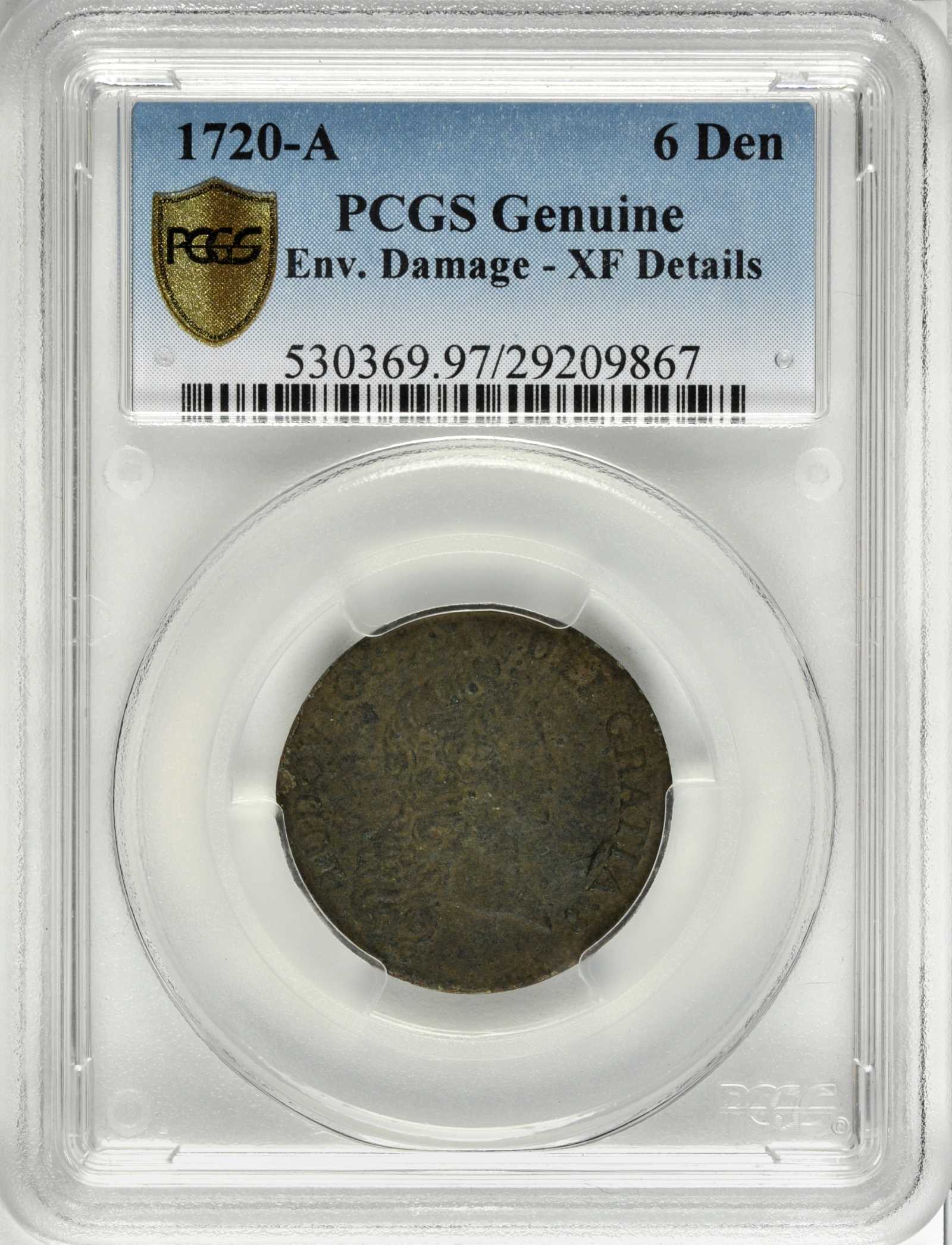 image for: 1720-A Demi-Sol, or 6 Deniers. Paris Mint. EF Details--Environmental Damage (PCGS). Secure Holder.