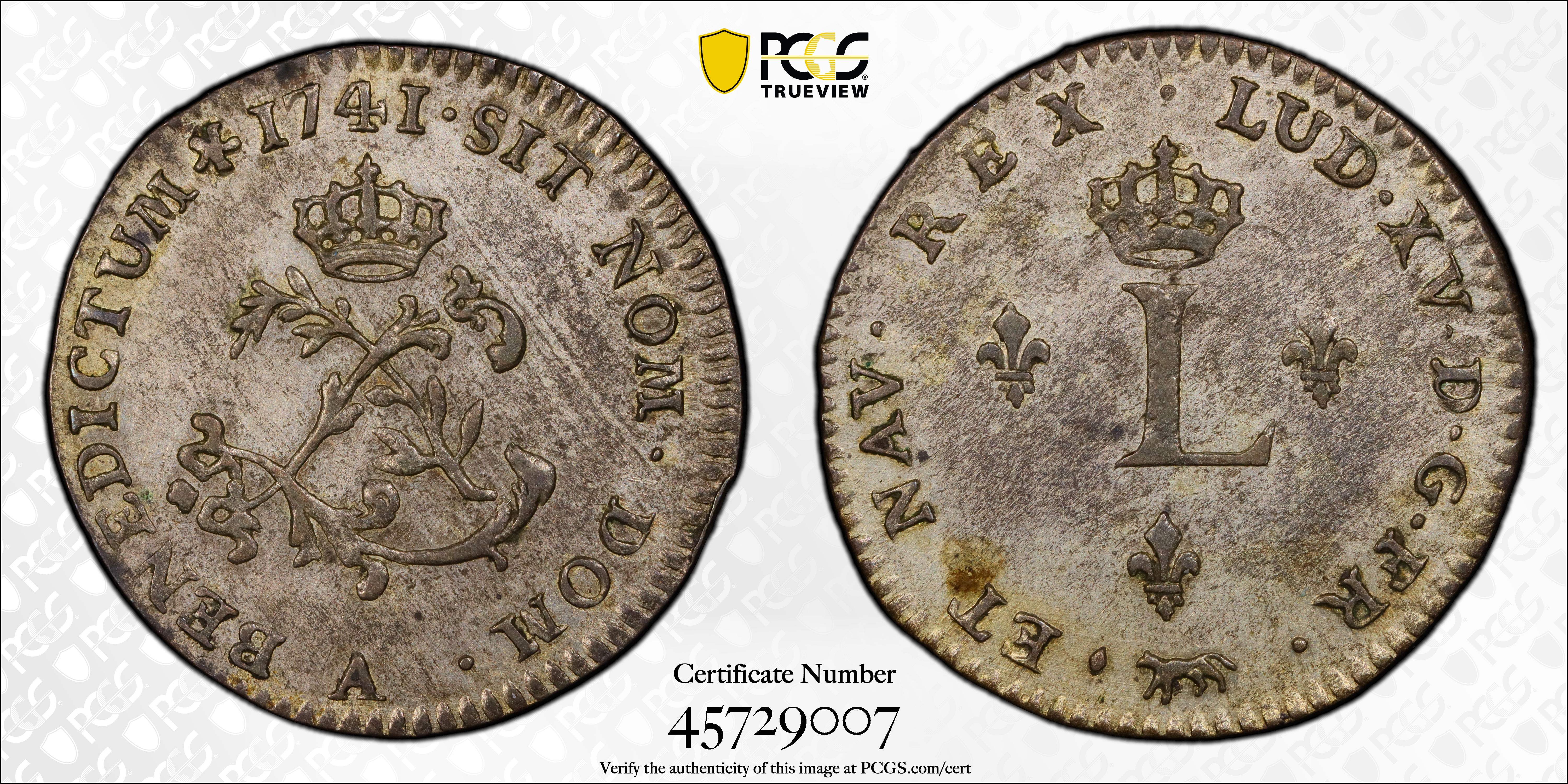 image for: 1741-A Sou Marque. Paris Mint. Vlack-20. Rarity-1. First Semester. AU-58 (PCGS).