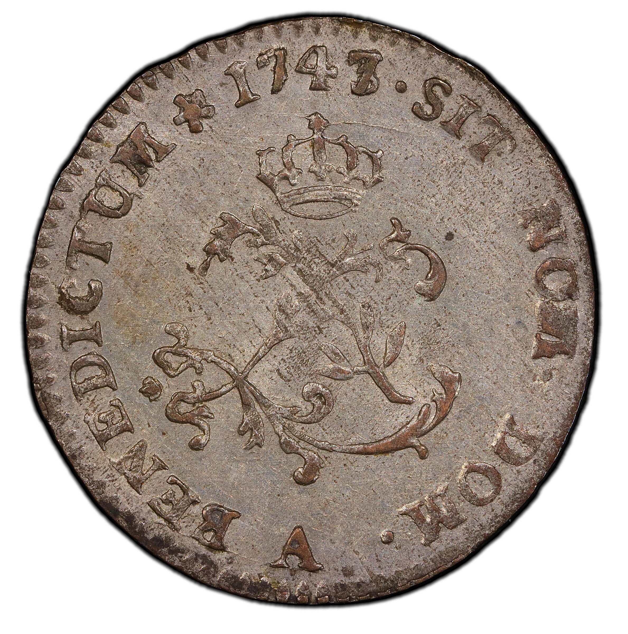 image for: 1747/3-A Sou Marque. Paris Mint. Vlack-26b. Unique. First Semester. AU-58+ (PCGS).