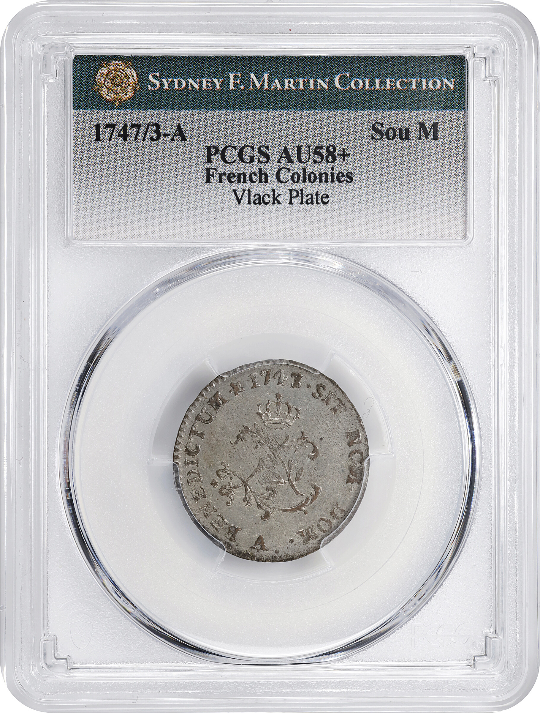 image for: 1747/3-A Sou Marque. Paris Mint. Vlack-26b. Unique. First Semester. AU-58+ (PCGS).