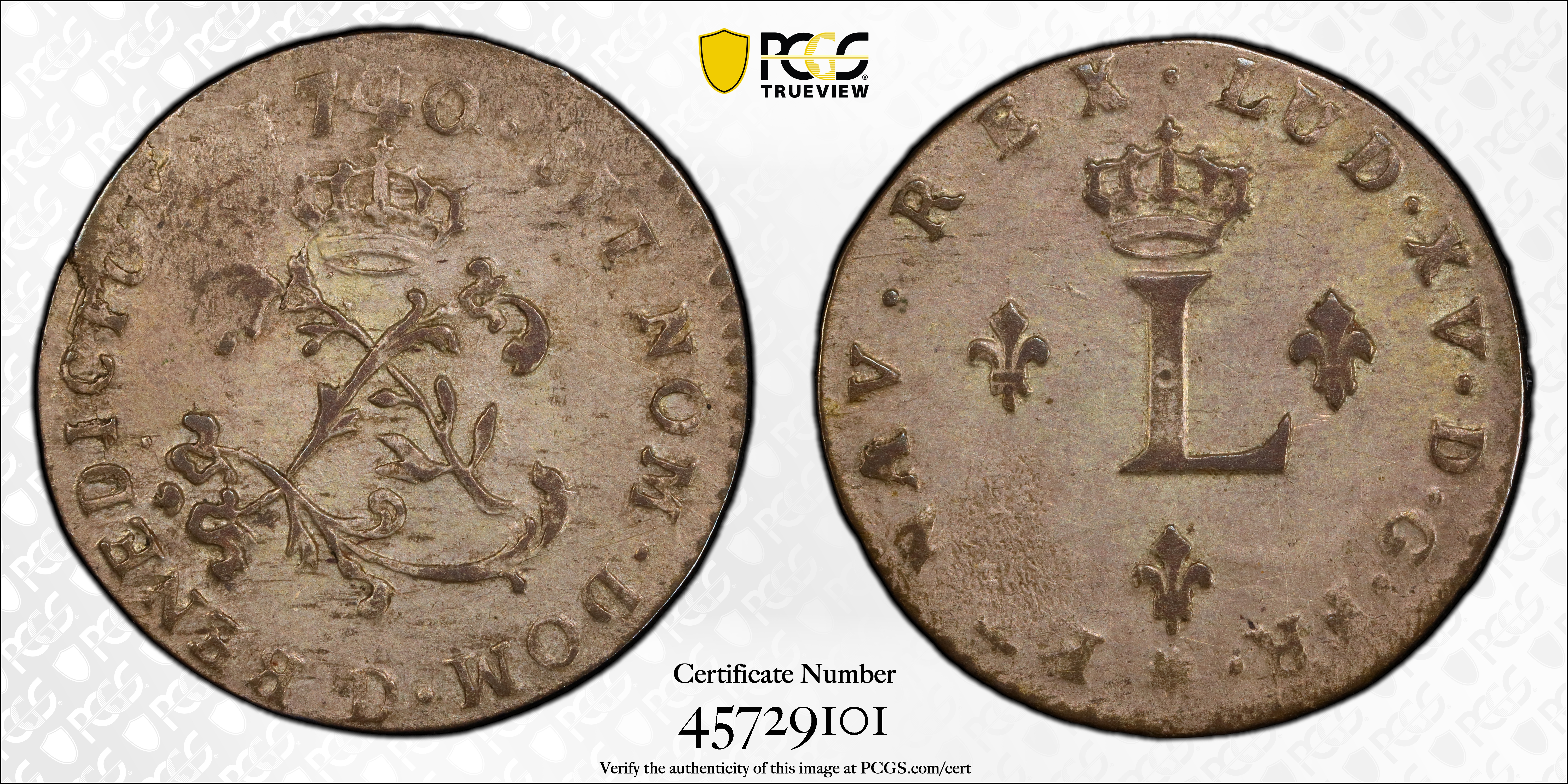 image for: 1740-D Sou Marque. Lyon Mint. Vlack-72. Rarity-4. AU-55 (PCGS).