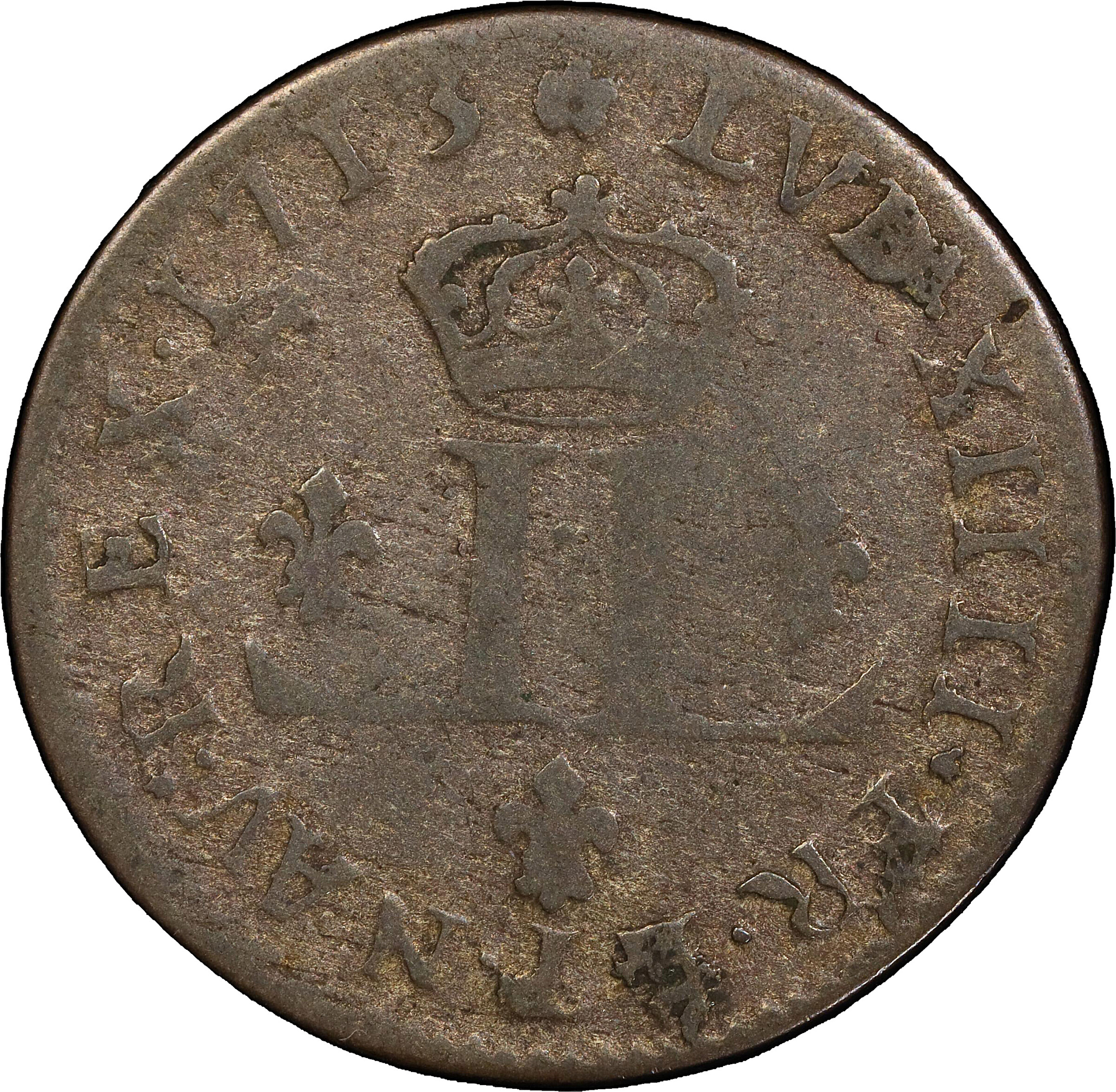 image for: 1713-AA 30 Deniers, or Mousquetaire. Metz Mint. Vlack-11a. Rarity-2. Fine-12 (PCGS).