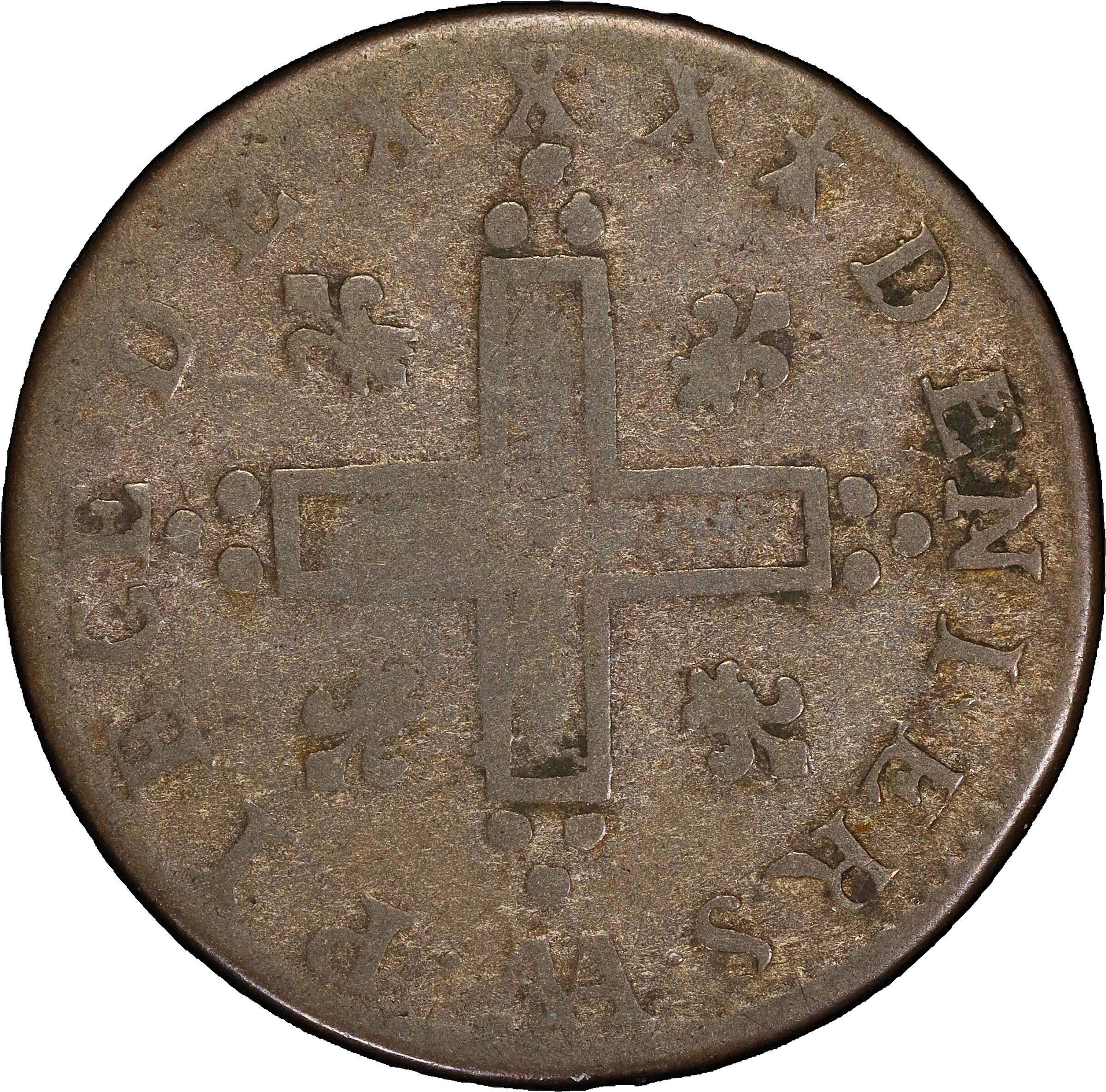 image for: 1713-AA 30 Deniers, or Mousquetaire. Metz Mint. Vlack-11a. Rarity-2. Fine-12 (PCGS).