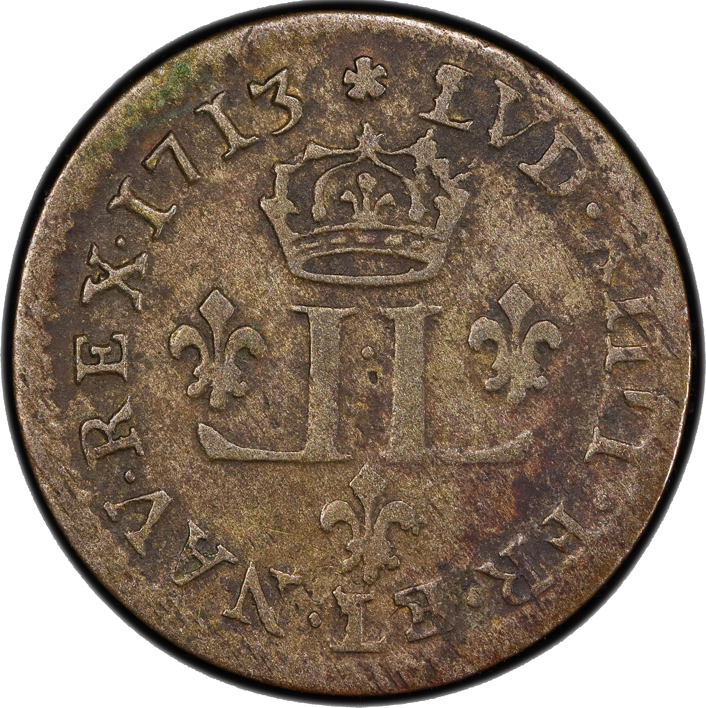 image for: 1713-AA 15 Deniers, or Half Mousquetaire. Metz Mint. Vlack-14b. Rarity-2. VF-30 (PCGS).