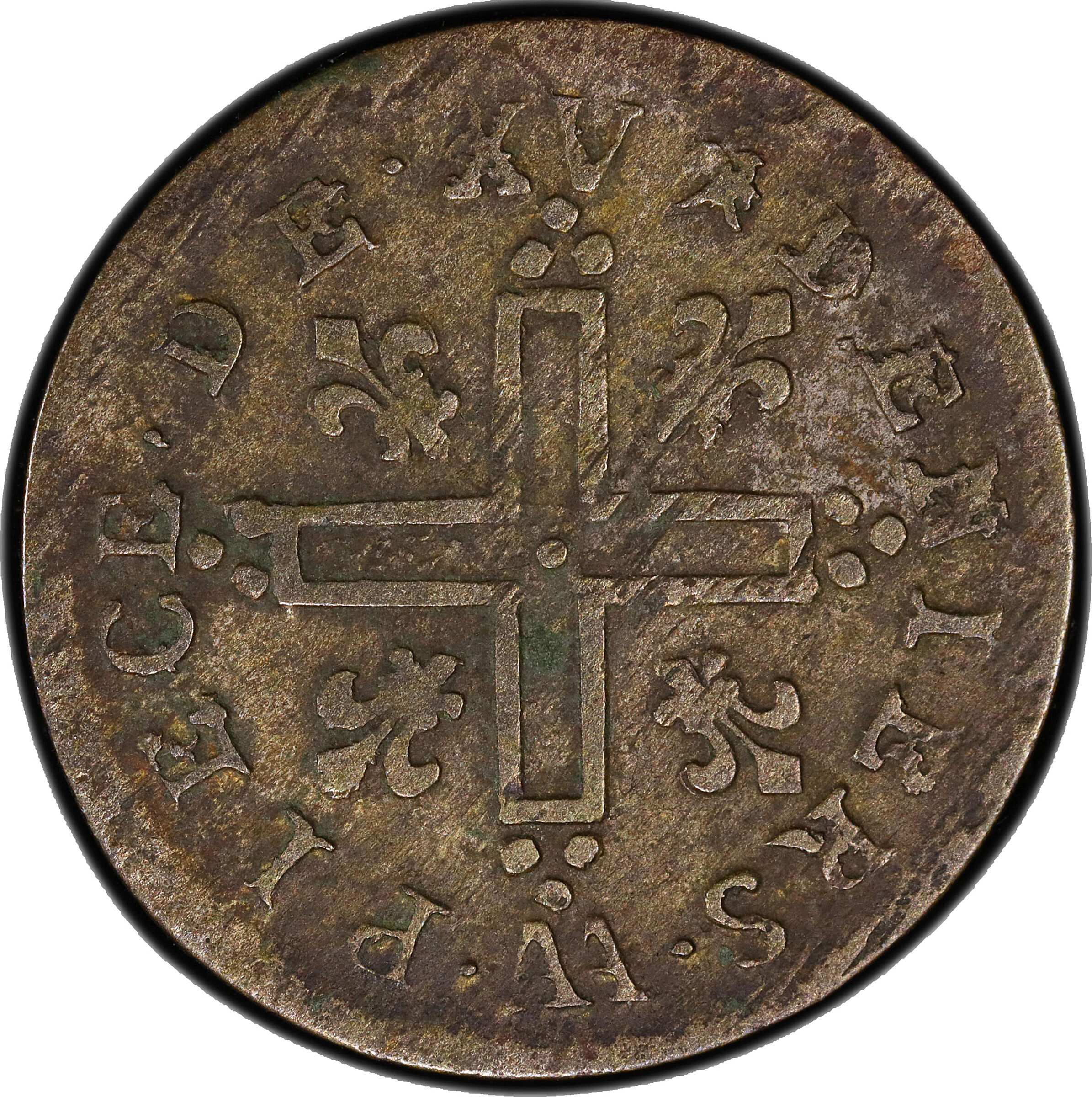 image for: 1713-AA 15 Deniers, or Half Mousquetaire. Metz Mint. Vlack-14b. Rarity-2. VF-30 (PCGS).