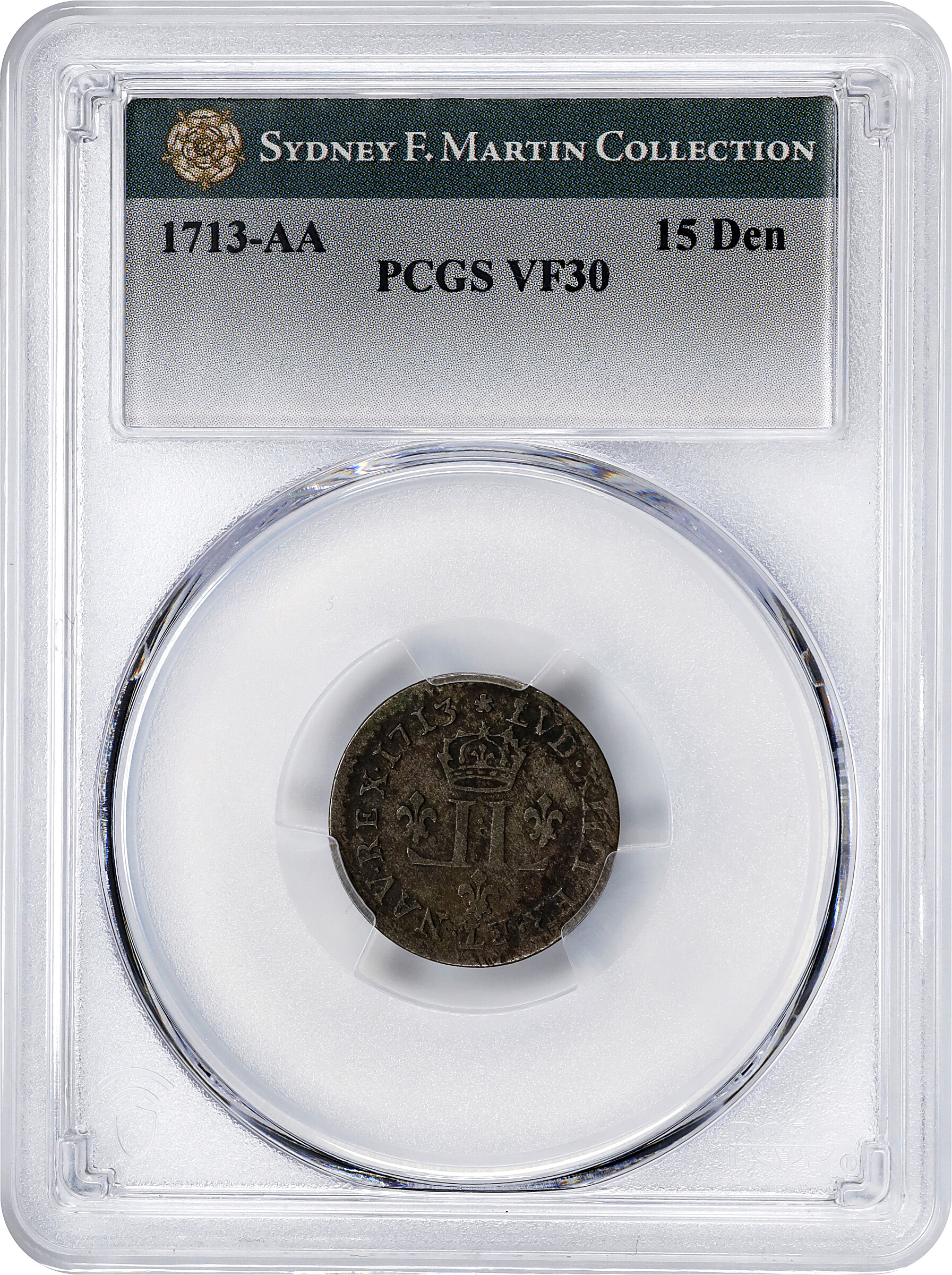 image for: 1713-AA 15 Deniers, or Half Mousquetaire. Metz Mint. Vlack-14b. Rarity-2. VF-30 (PCGS).