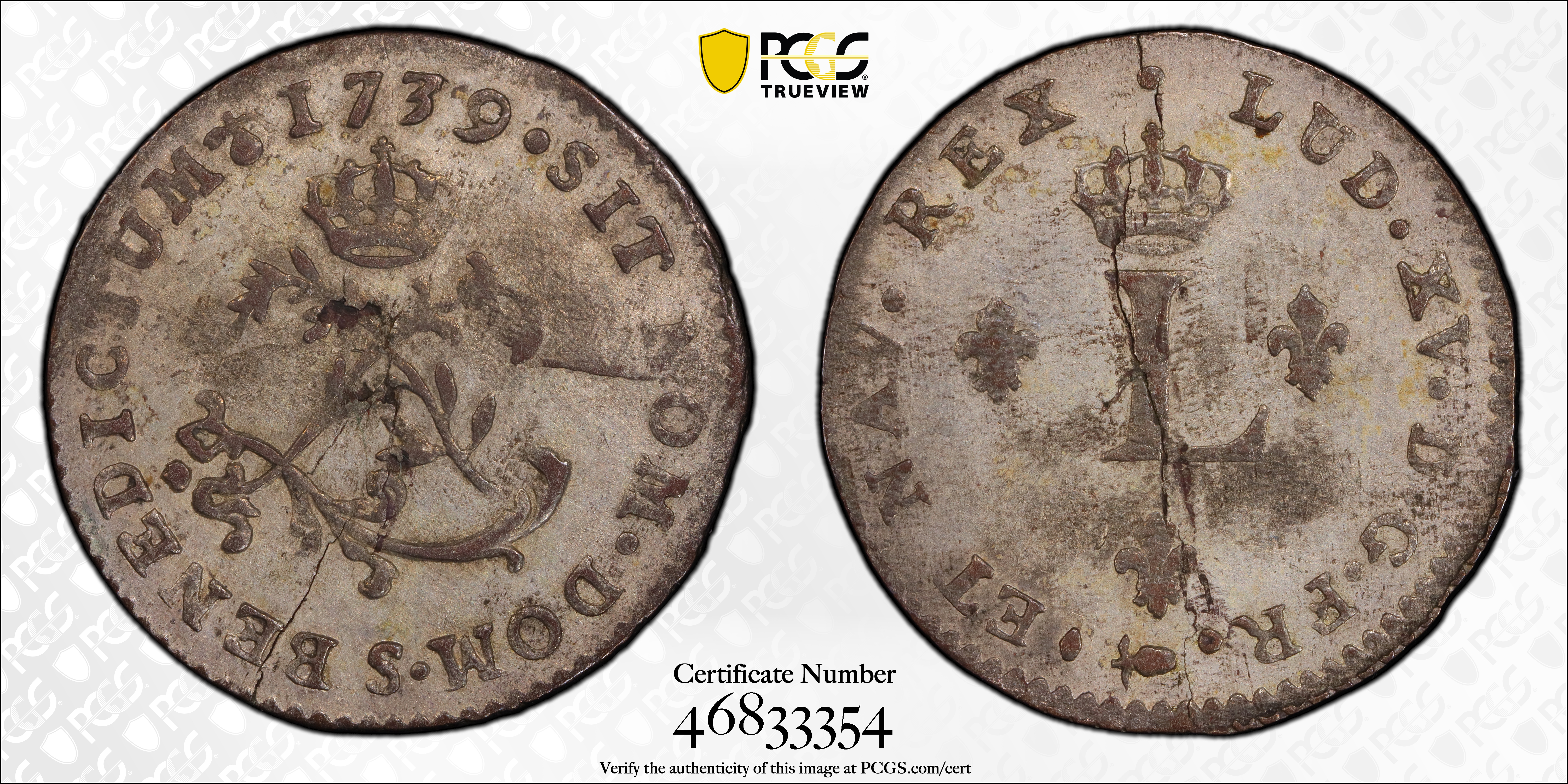 image for: 1739-S Sou Marque. Reims Mint. Vlack-180. Rarity-6. AU-55 (PCGS).