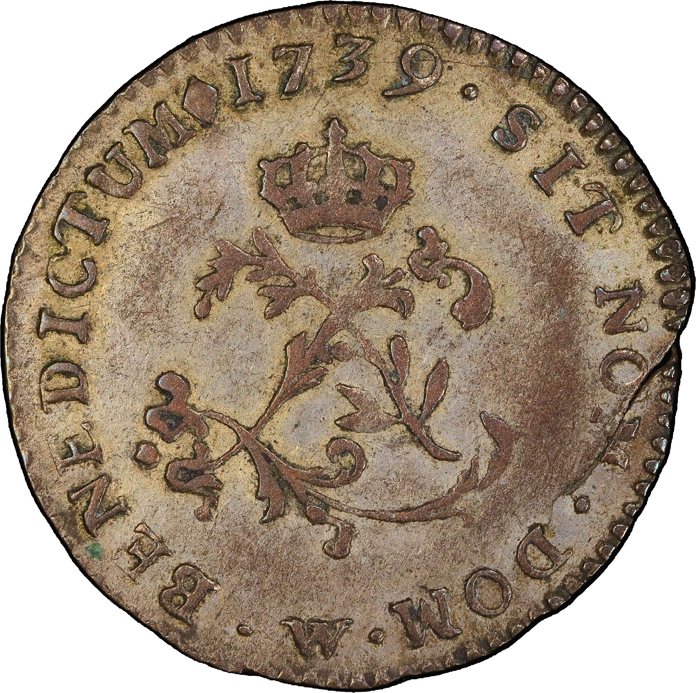 image for: 1739-W Sou Marque. Lille Mint. Vlack-200a. Rarity-7. AU-53 (PCGS).