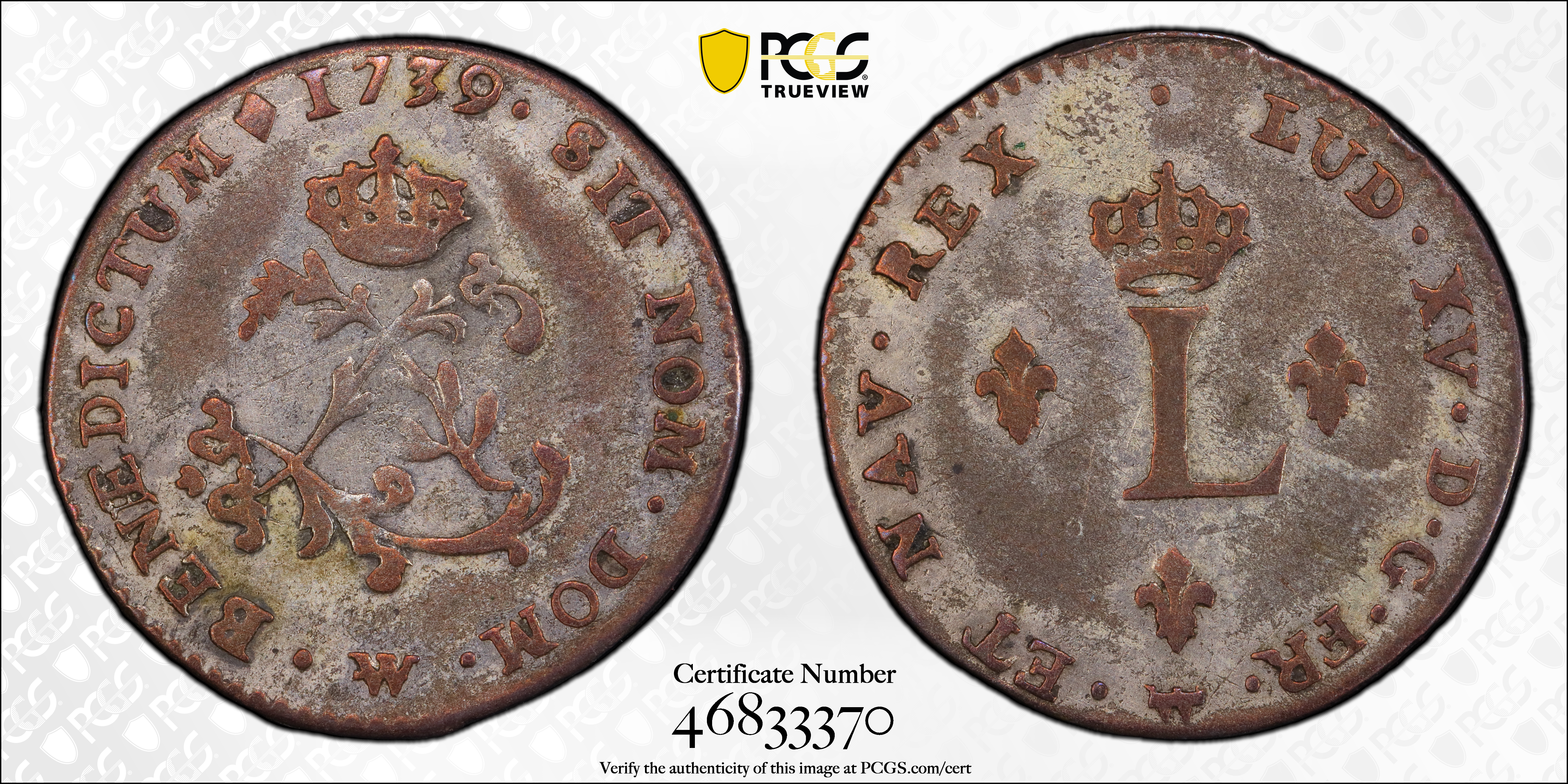 image for: 1739-W Sou Marque. Lille Mint. Vlack-200a, var. Mintmark/Bar, Bar/Mintmark. VF-30 (PCGS).
