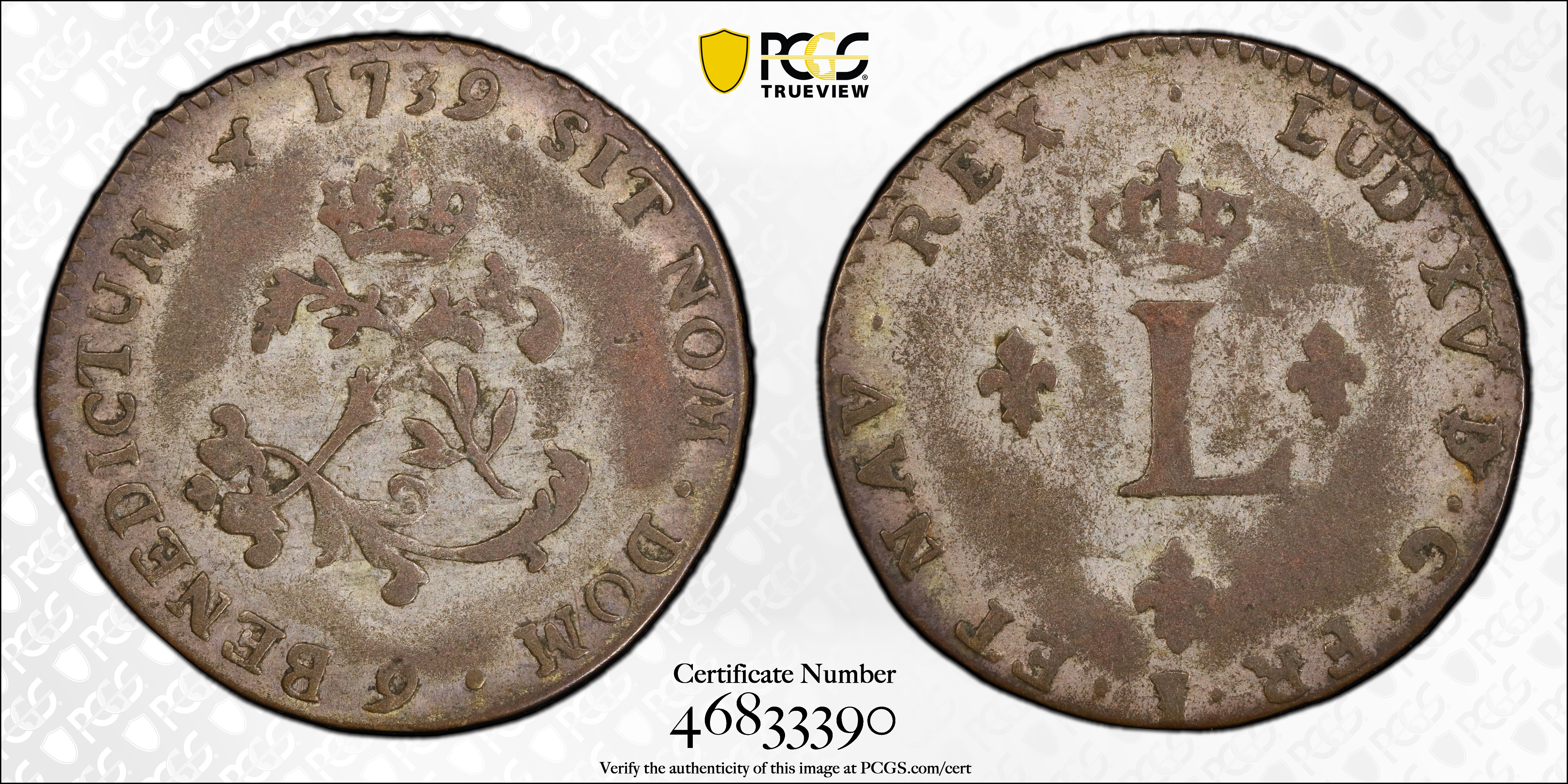image for: 1739-9 Sou Marque. Rennes Mint. Vlack-225. Rarity-6. VF-35 (PCGS).