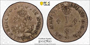 image for: 1740-V Half Sou Marque. Troyes Mint. Vlack-315. Rarity-6. AU-53 (PCGS).