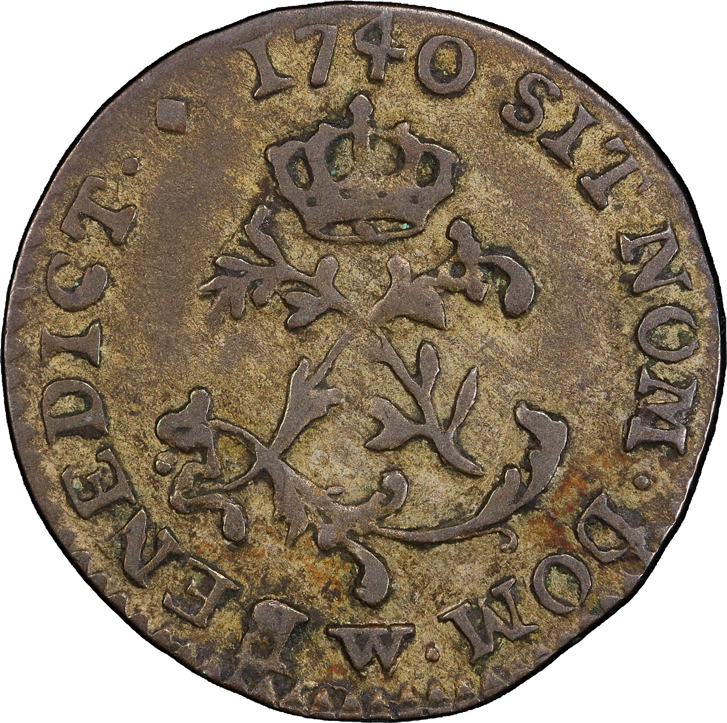 image for: 1740-W Half Sou Marque. Lille Mint. Vlack-316. Rarity-1. EF-40 (PCGS).