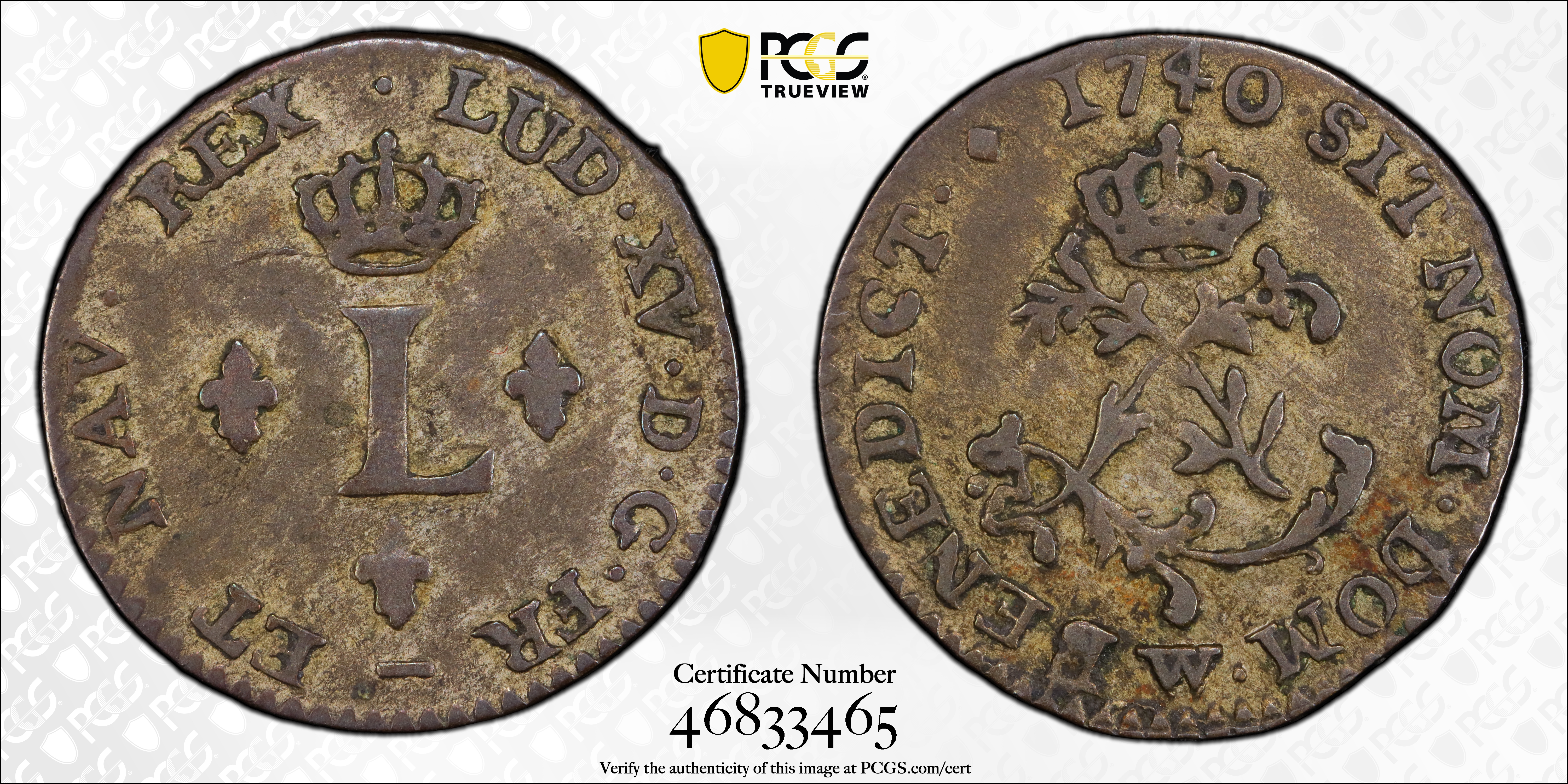 image for: 1740-W Half Sou Marque. Lille Mint. Vlack-316. Rarity-1. EF-40 (PCGS).