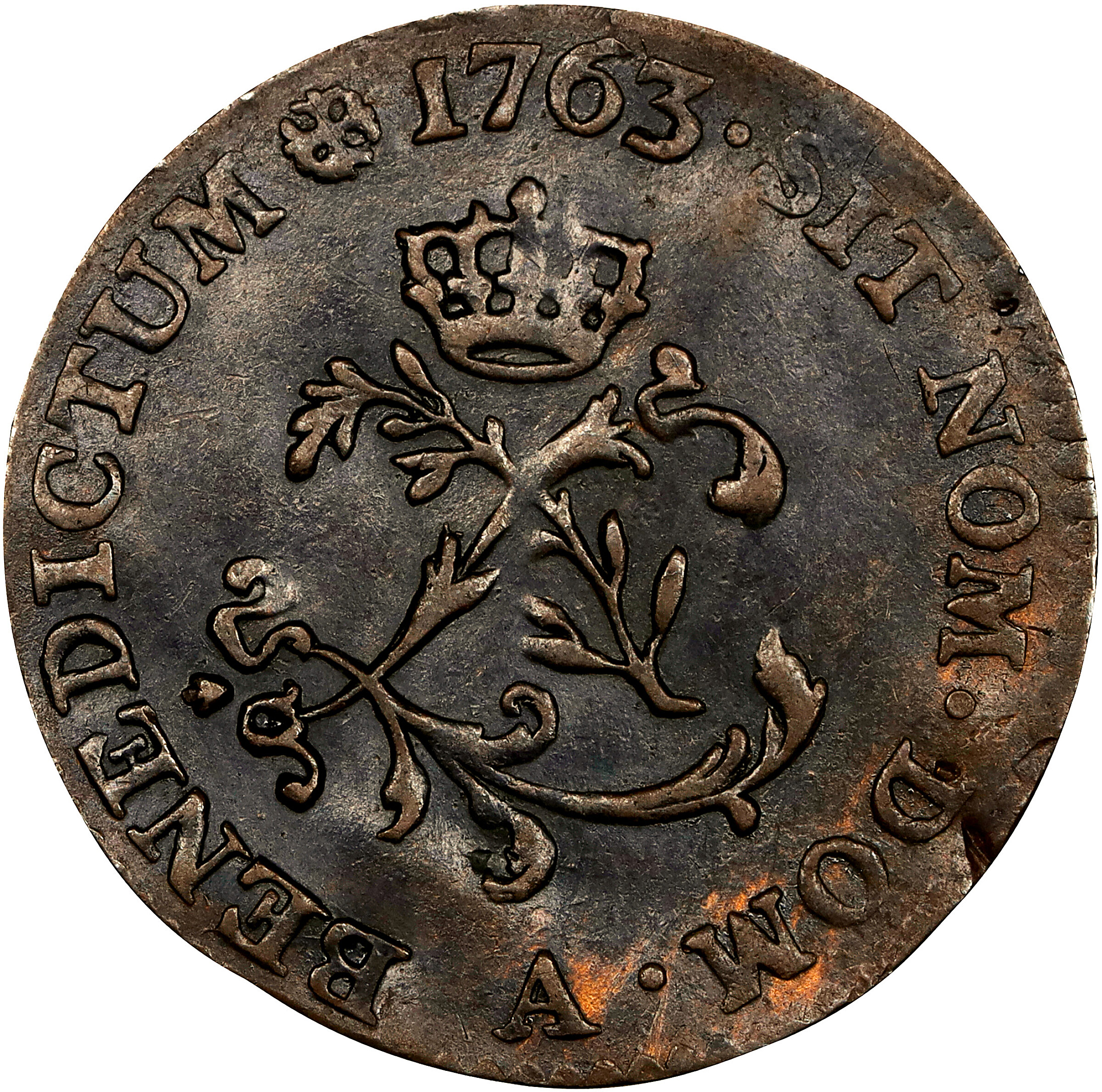 image for: 1763-A Sou Marque. Paris Mint. Vlack-47. Rarity-8. First Semester. Extremely Fine, Damaged.