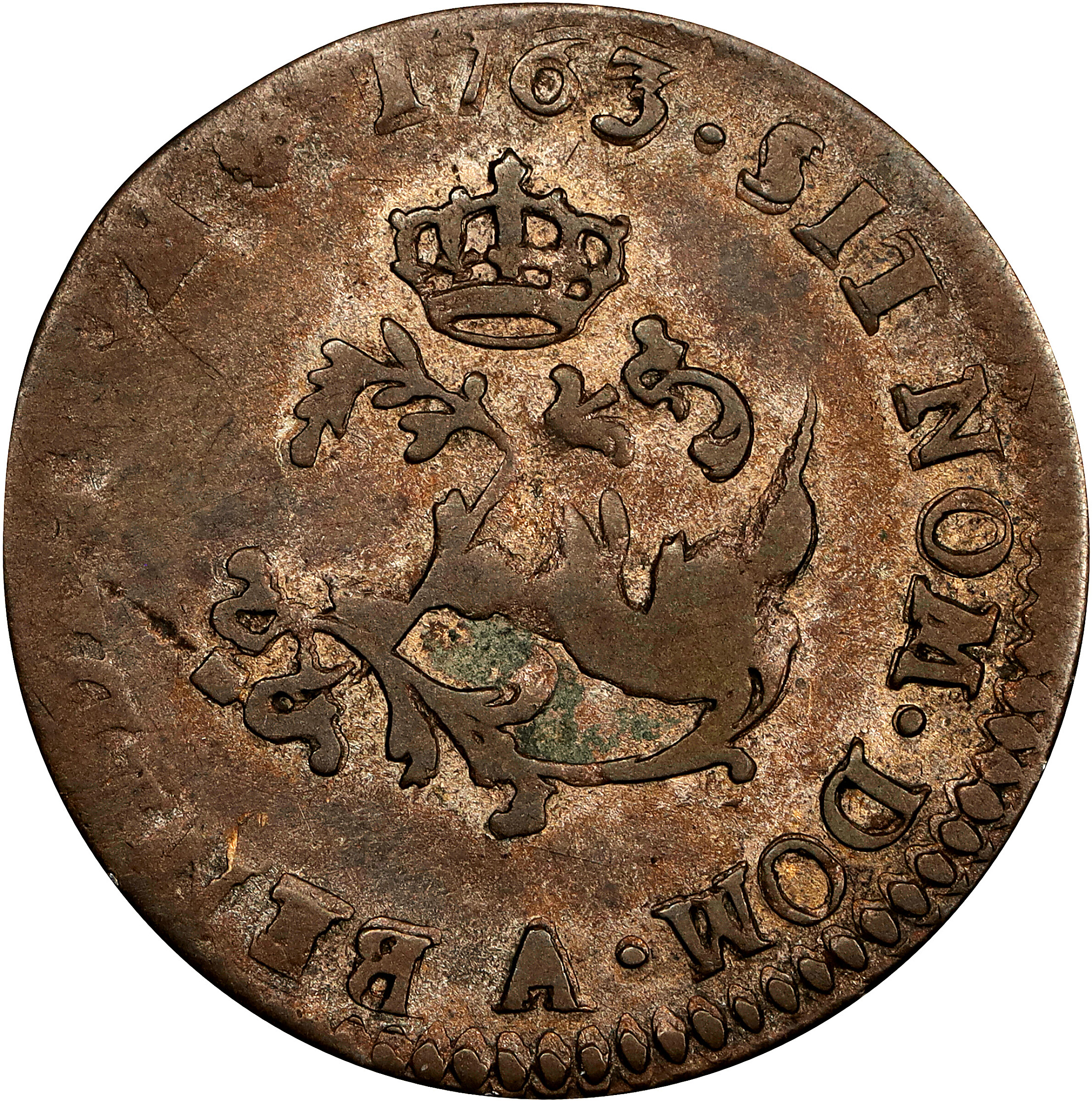 image for: 1763-A Sou Marque. Paris Mint. Vlack-47b. Rarity-4. Second Semester. Double Struck. Choice Very Fine.