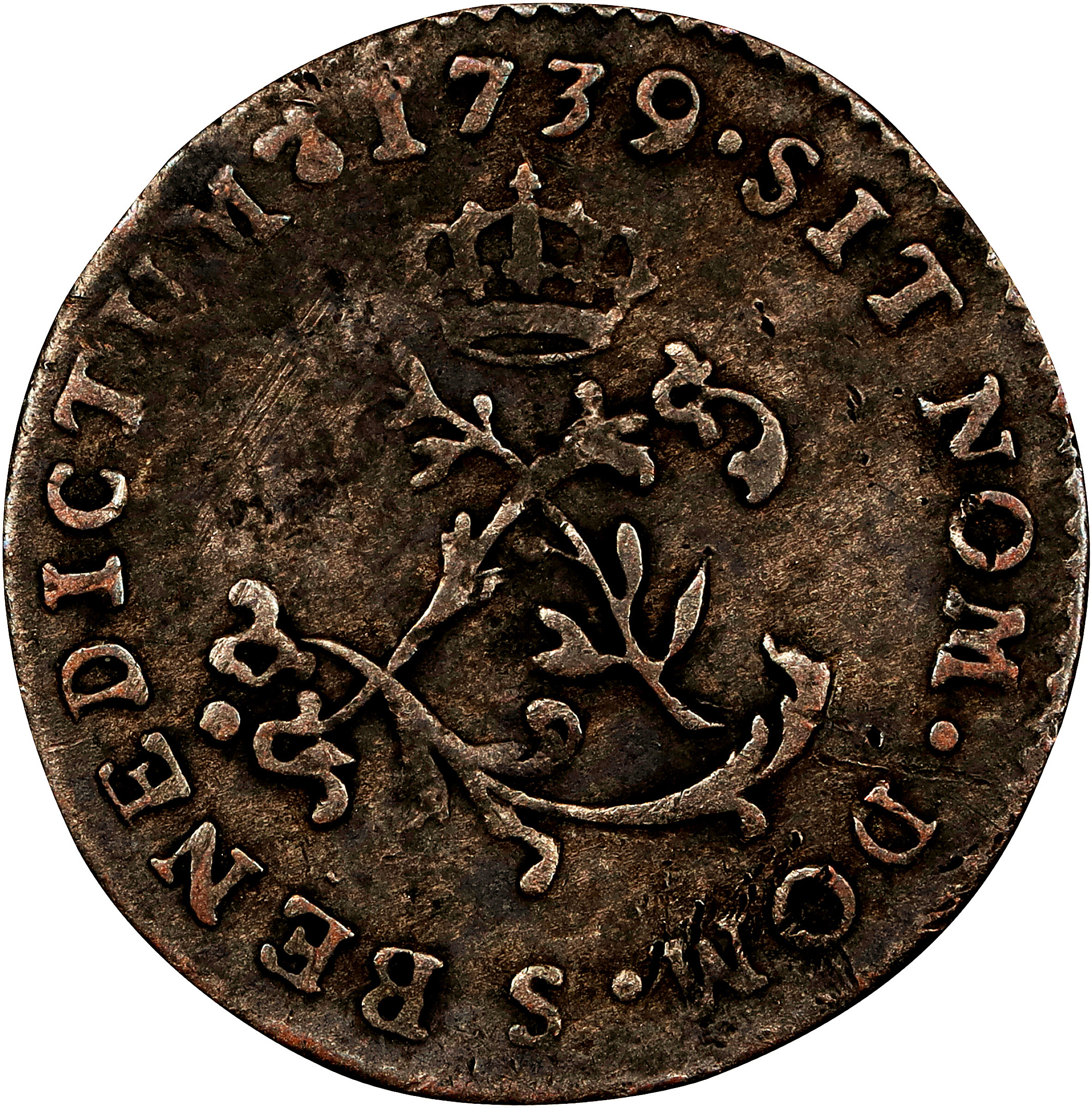 image for: 1739-S Sou Marque. Reims Mint. Vlack-181c, var. Inverted Acorn. Very Fine.