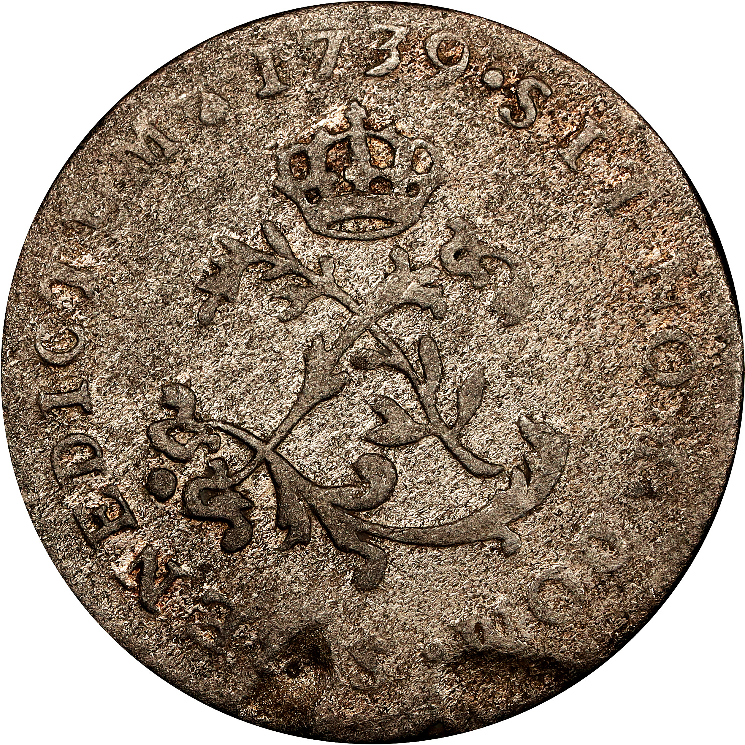 image for: 1739-S Sou Marque. Reims Mint. Vlack-181, var. No Stop Before ET. Very Fine, Environmental Damage.