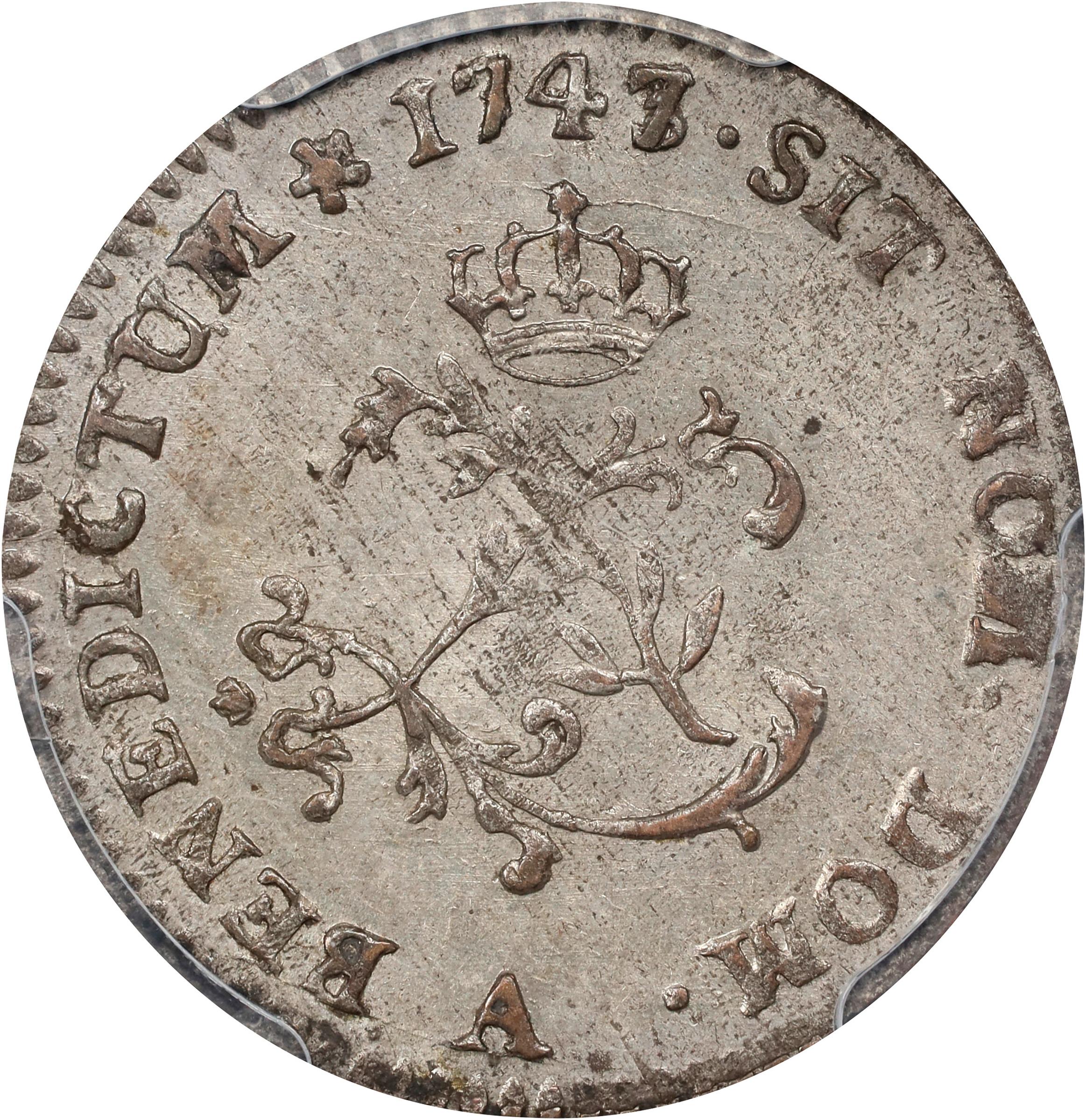 image for: 1747/3-A Sou Marque. Paris Mint. Vlack-26b. Rarity-8+. First Semester. AU-58+ (PCGS).