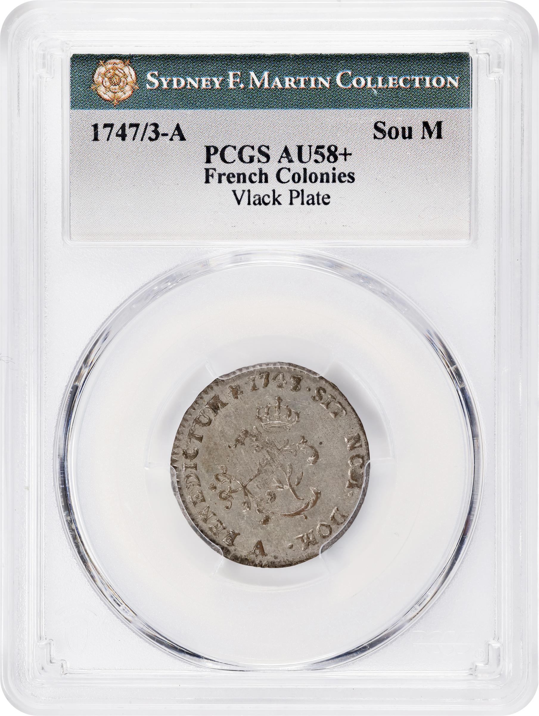 image for: 1747/3-A Sou Marque. Paris Mint. Vlack-26b. Rarity-8+. First Semester. AU-58+ (PCGS).