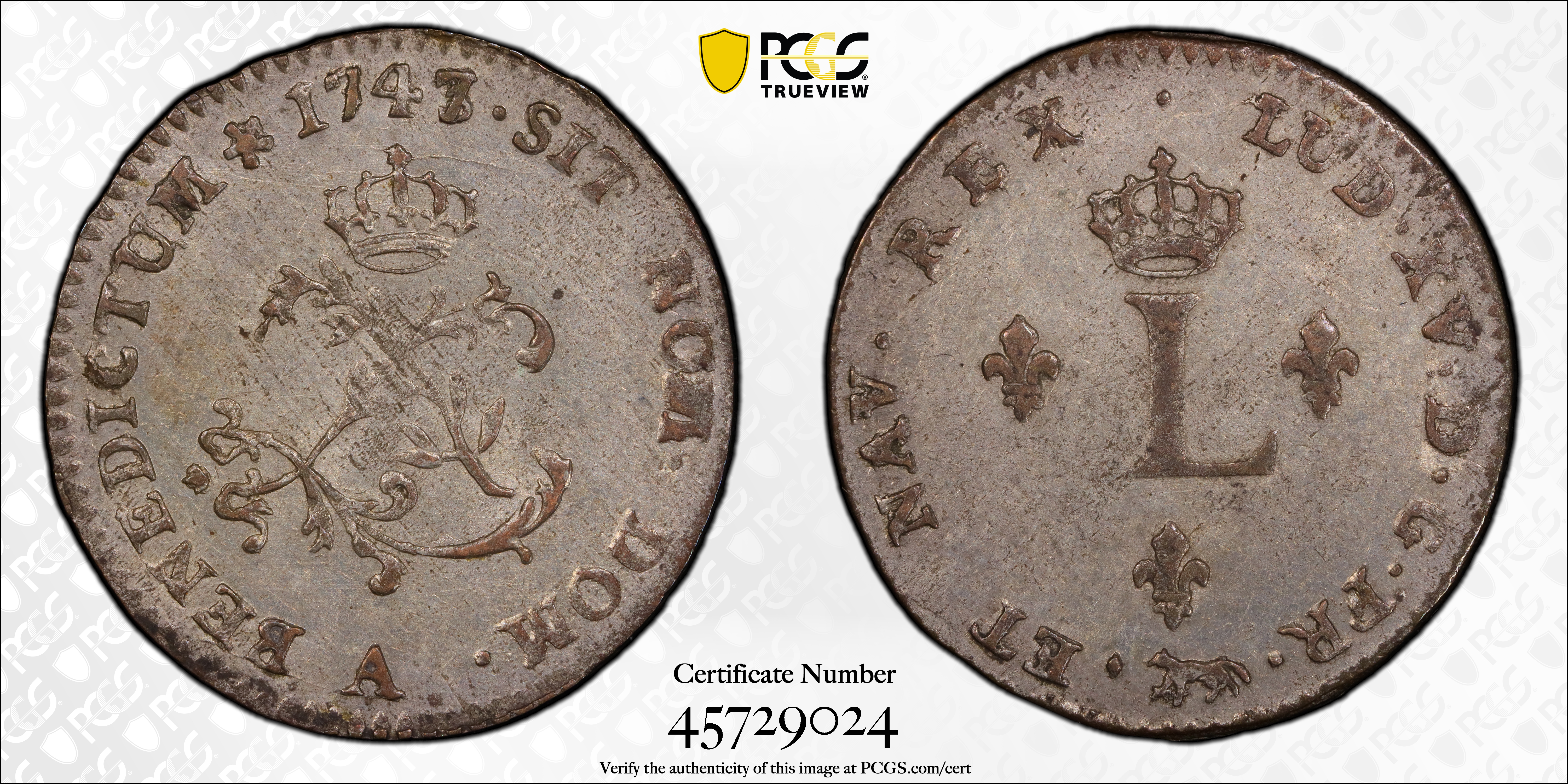 image for: 1747/3-A Sou Marque. Paris Mint. Vlack-26b. Rarity-8+. First Semester. AU-58+ (PCGS).