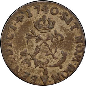 image for: 1740-V Half Sou Marque. Troyes Mint. Vlack-315. Rarity-6. EF-45 (PCGS).