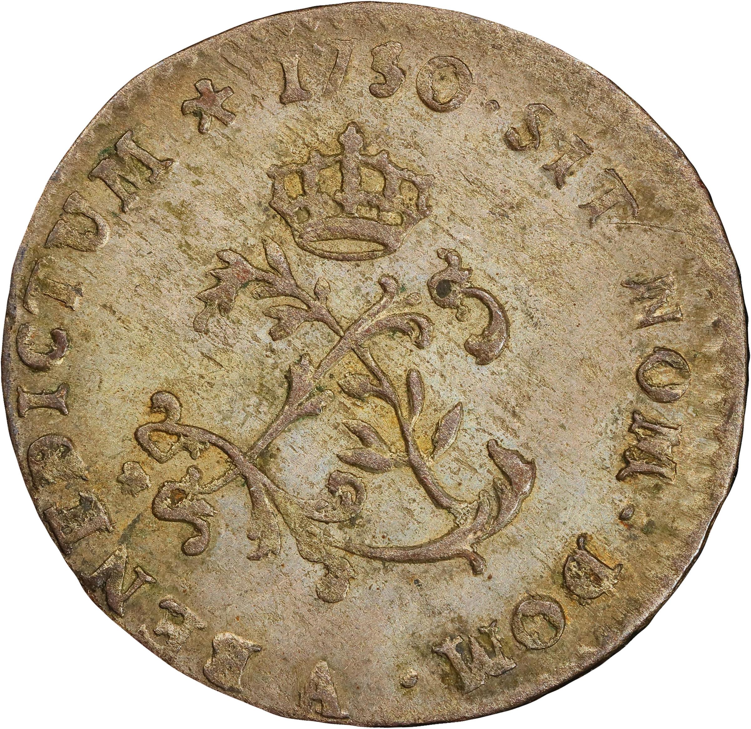 image for: 1750-A Sou Marque. Paris Mint. Vlack-30a. Rarity-5. Second Semester. MS-62 (PCGS).