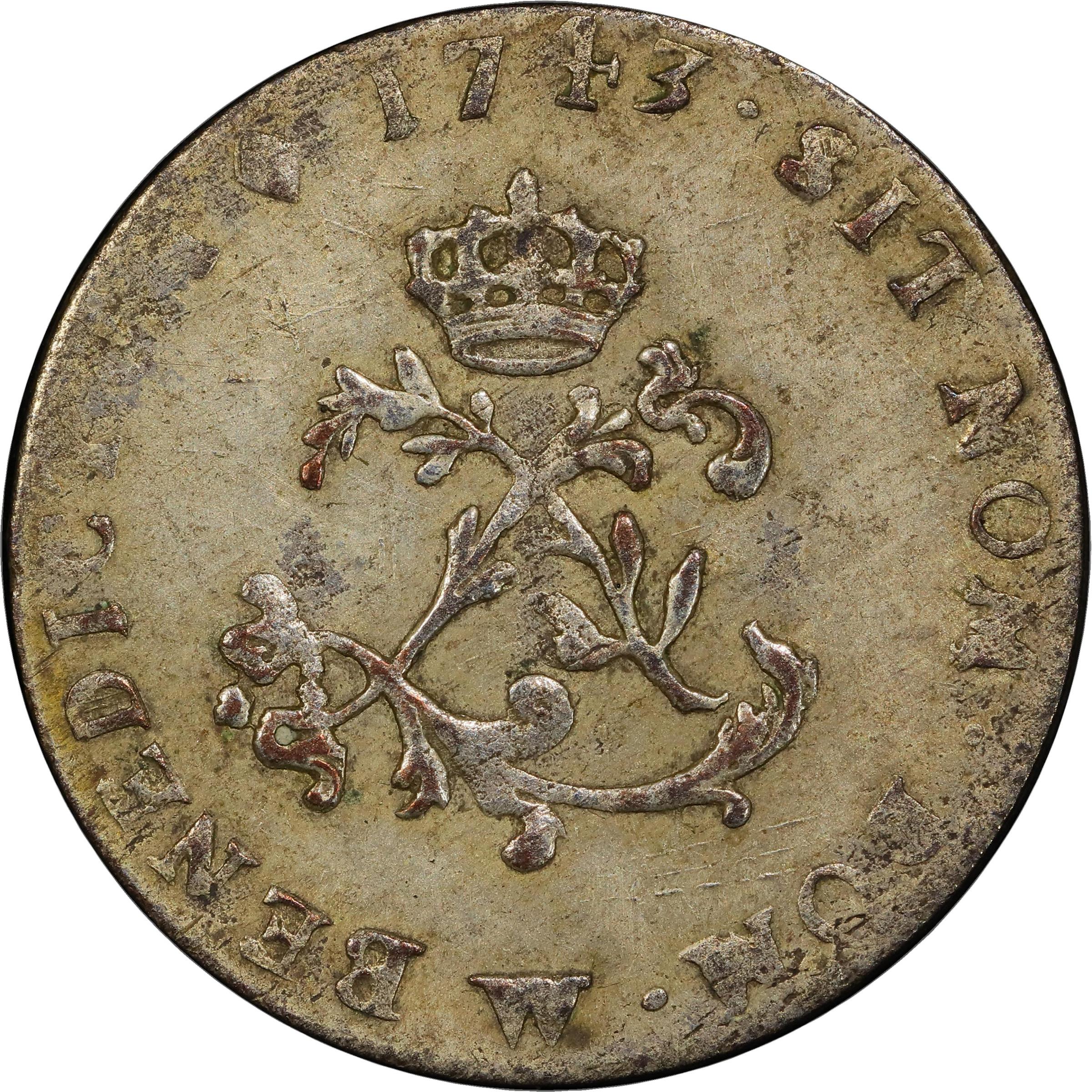 image for: 1743-W Sou Marque. Lille Mint. Vlack-204. Rarity-3. AU-58 (PCGS).