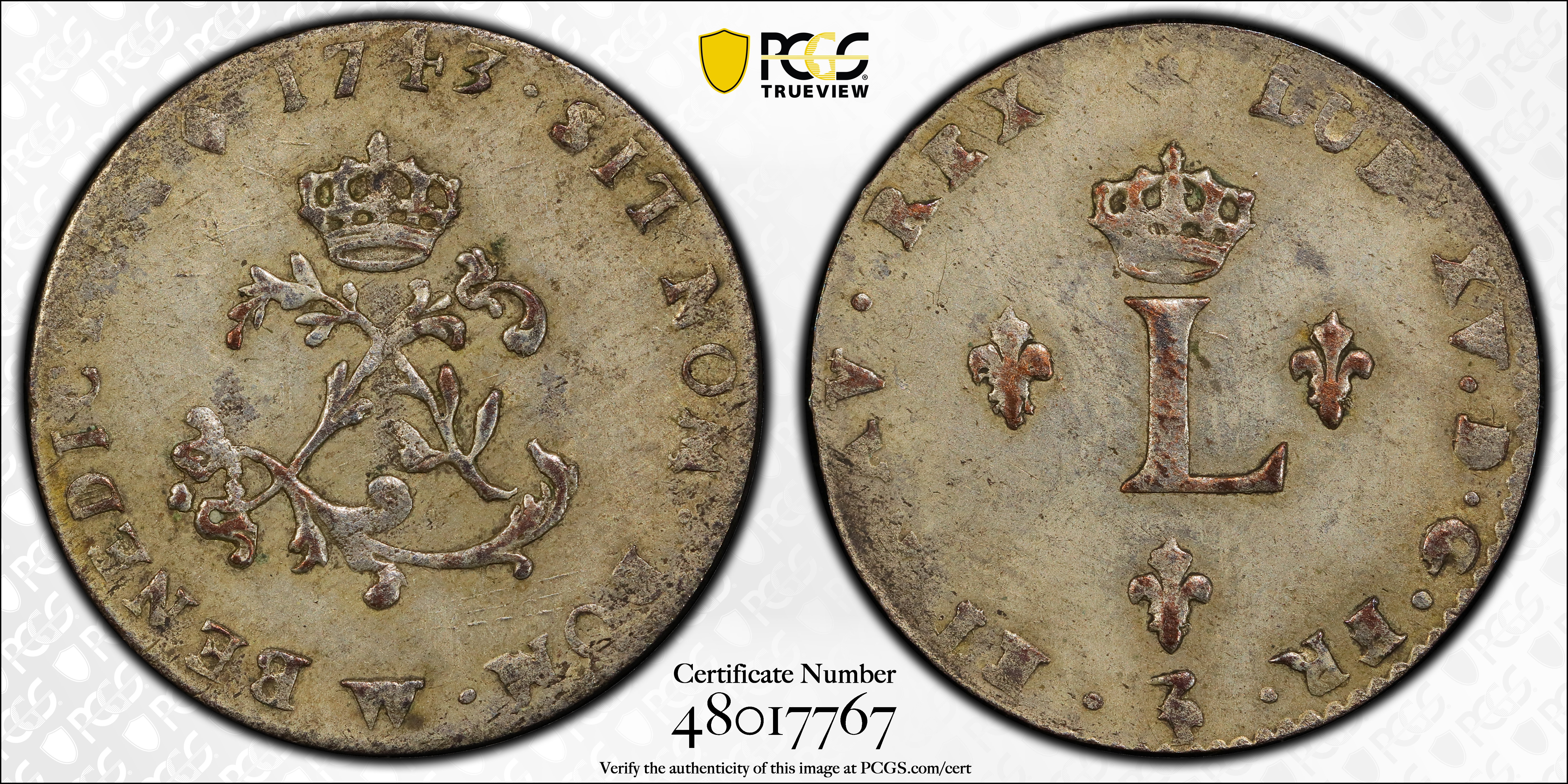 image for: 1743-W Sou Marque. Lille Mint. Vlack-204. Rarity-3. AU-58 (PCGS).