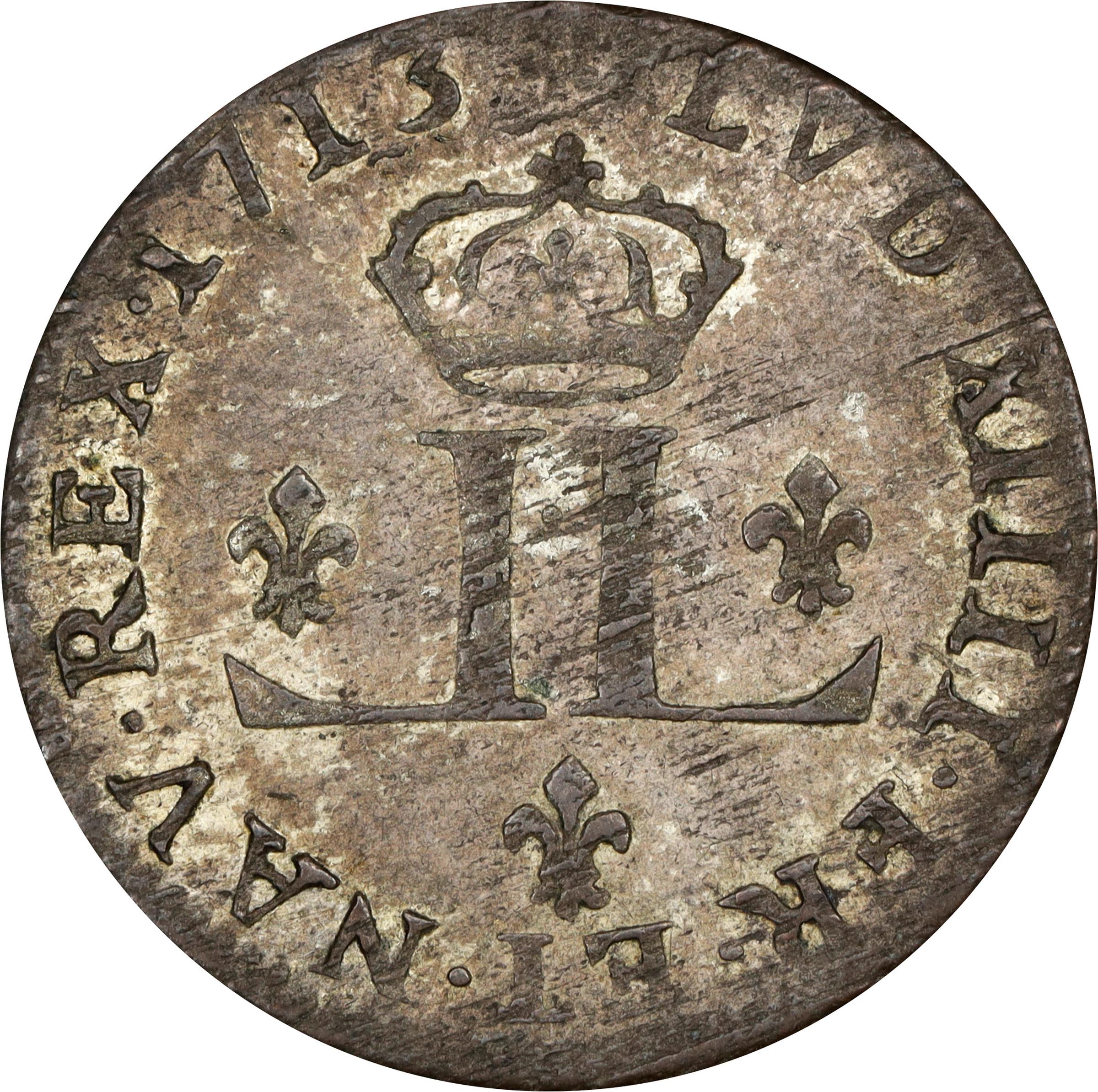 image for: 1713-AA 30 Deniers, or Mousquetaire. Metz Mint. Vlack-11a. Rarity-2. Rose After Date. AU-58 (PCGS).