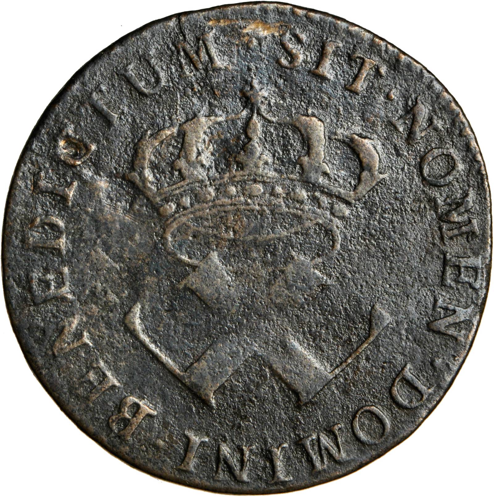 image for: 1721-B French Colonies Sou, or 9 Deniers. Rouen Mint. W-11825. VF-30.