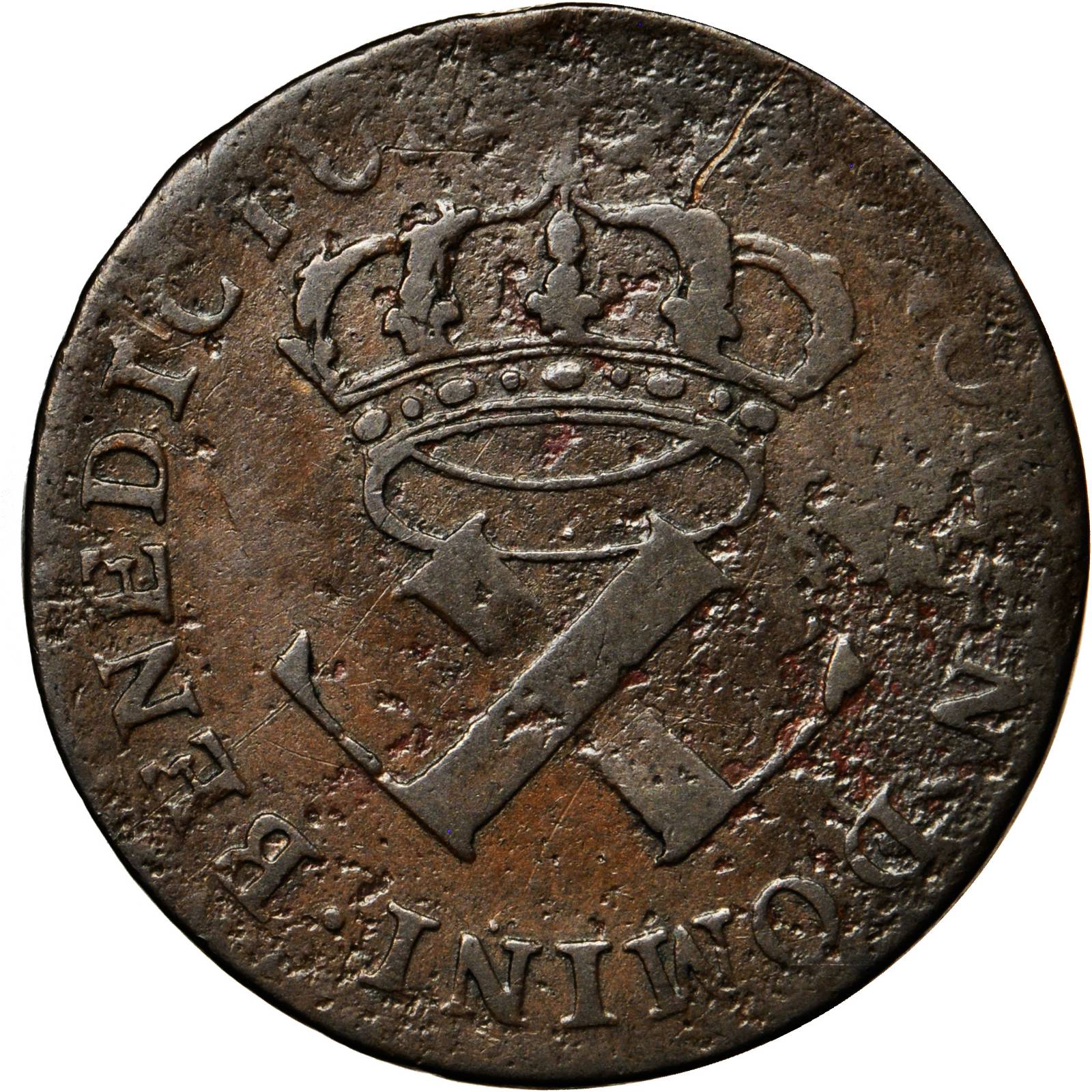image for: 1721-B French Colonies Sou, or 9 Deniers. Rouen Mint. W-11825. Fine-15 (PCGS).