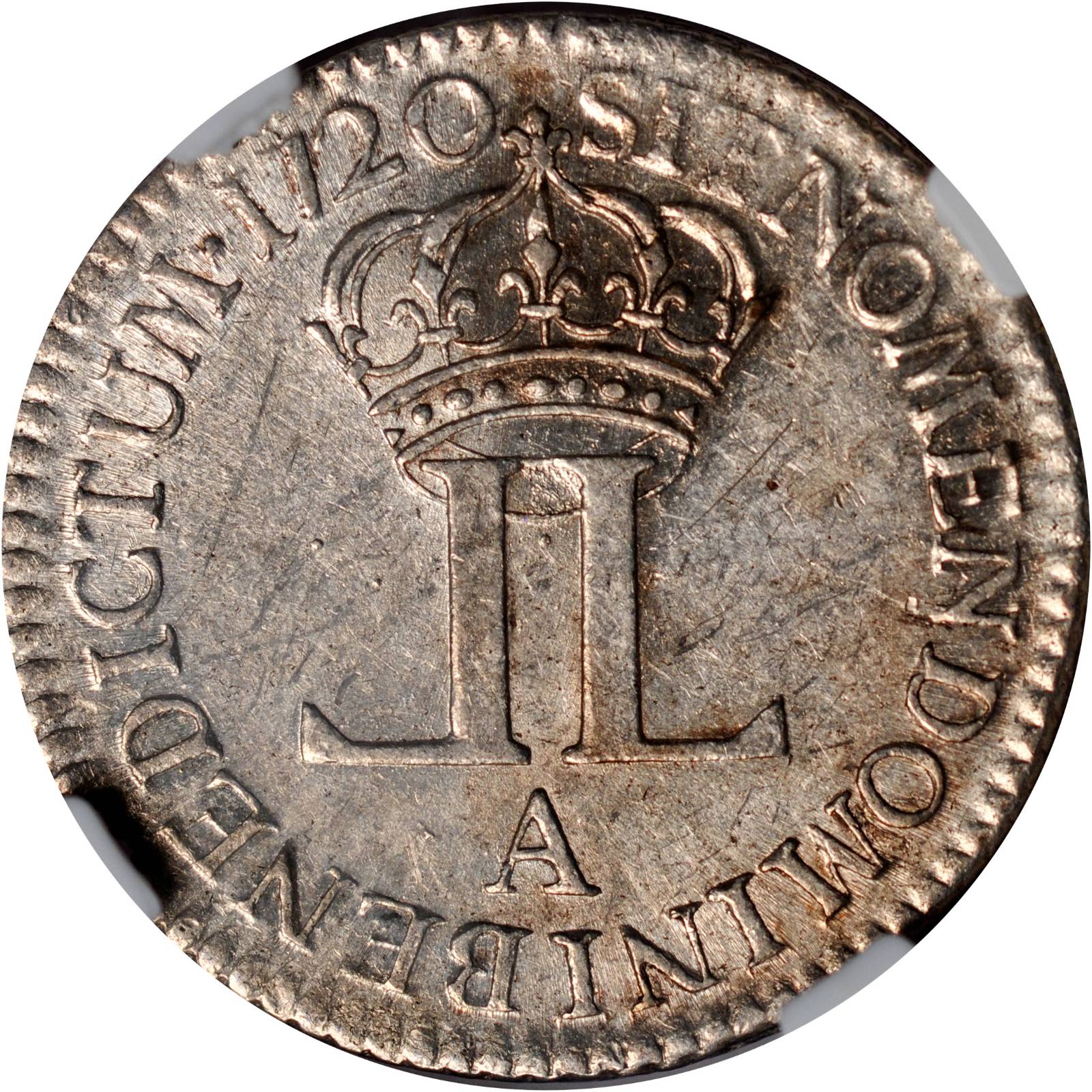 image for: 1720-A French Colonies 20 Sols, or 1/6 Ecu. Paris Mint. AU-58 (NGC). CAC.